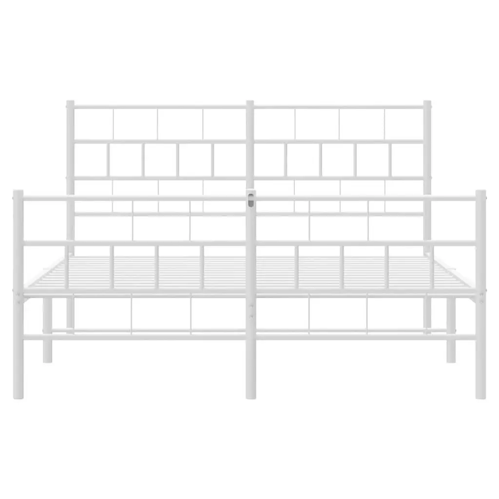 Metal Bed Frame White Sturdy Construction 150x200 cm Slatted Base with Footboard
