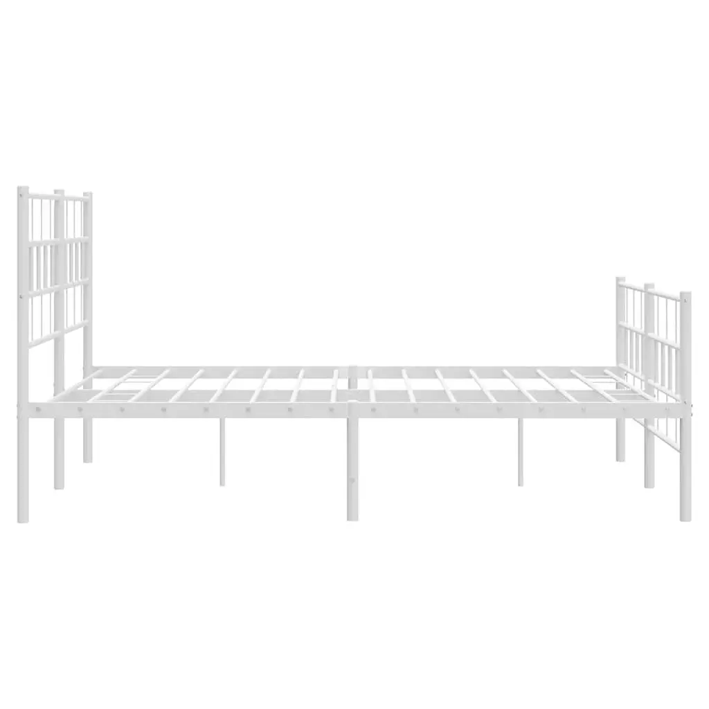 Metal Bed Frame White Sturdy Construction 150x200 cm Slatted Base with Footboard