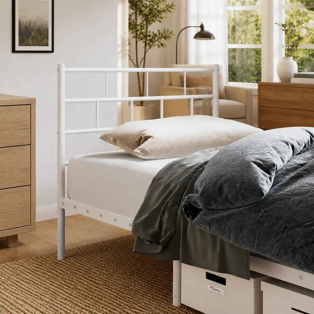 White Metal Headboard 90cm Powder Coated Steel Frame with Back Support