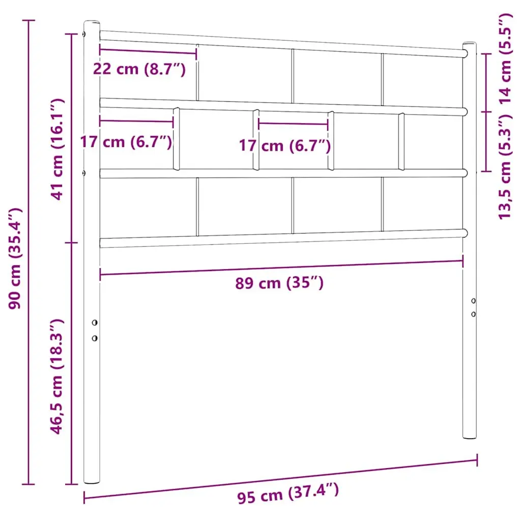 White Metal Headboard 90cm Powder Coated Steel Frame with Back Support