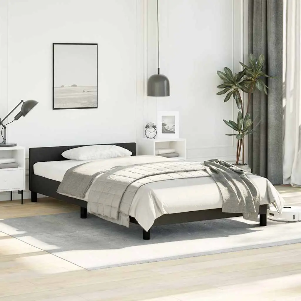 King Single Bed Frame Upholstered Faux Leather Black Platform Base with Headboard