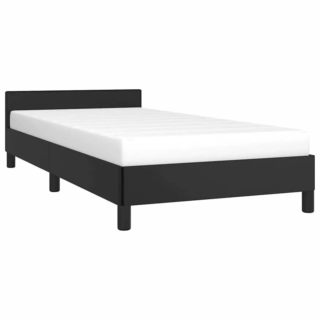 King Single Bed Frame Upholstered Faux Leather Black Platform Base with Headboard