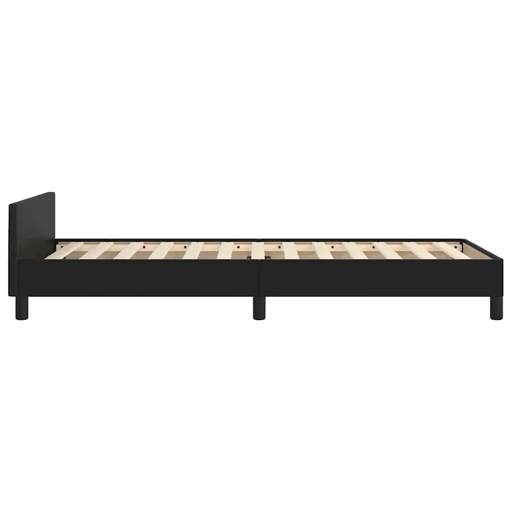 King Single Bed Frame Upholstered Faux Leather Black Platform Base with Headboard