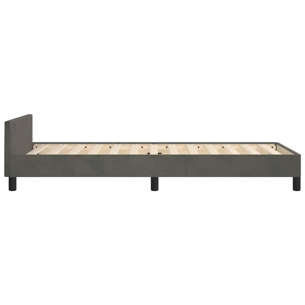 King Single Bed Frame Grey Velvet Upholstered Headboard Plywood Slats Support