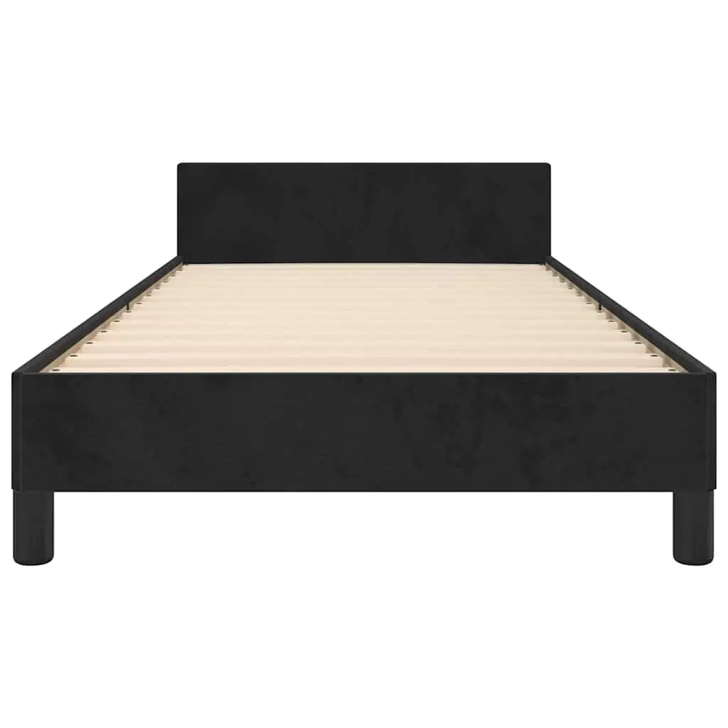 King Single Bed Frame Plywood Slats Velvet Upholstered Black Headboard