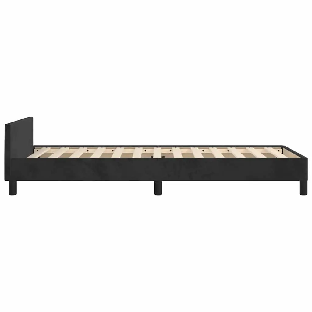 King Single Bed Frame Plywood Slats Velvet Upholstered Black Headboard