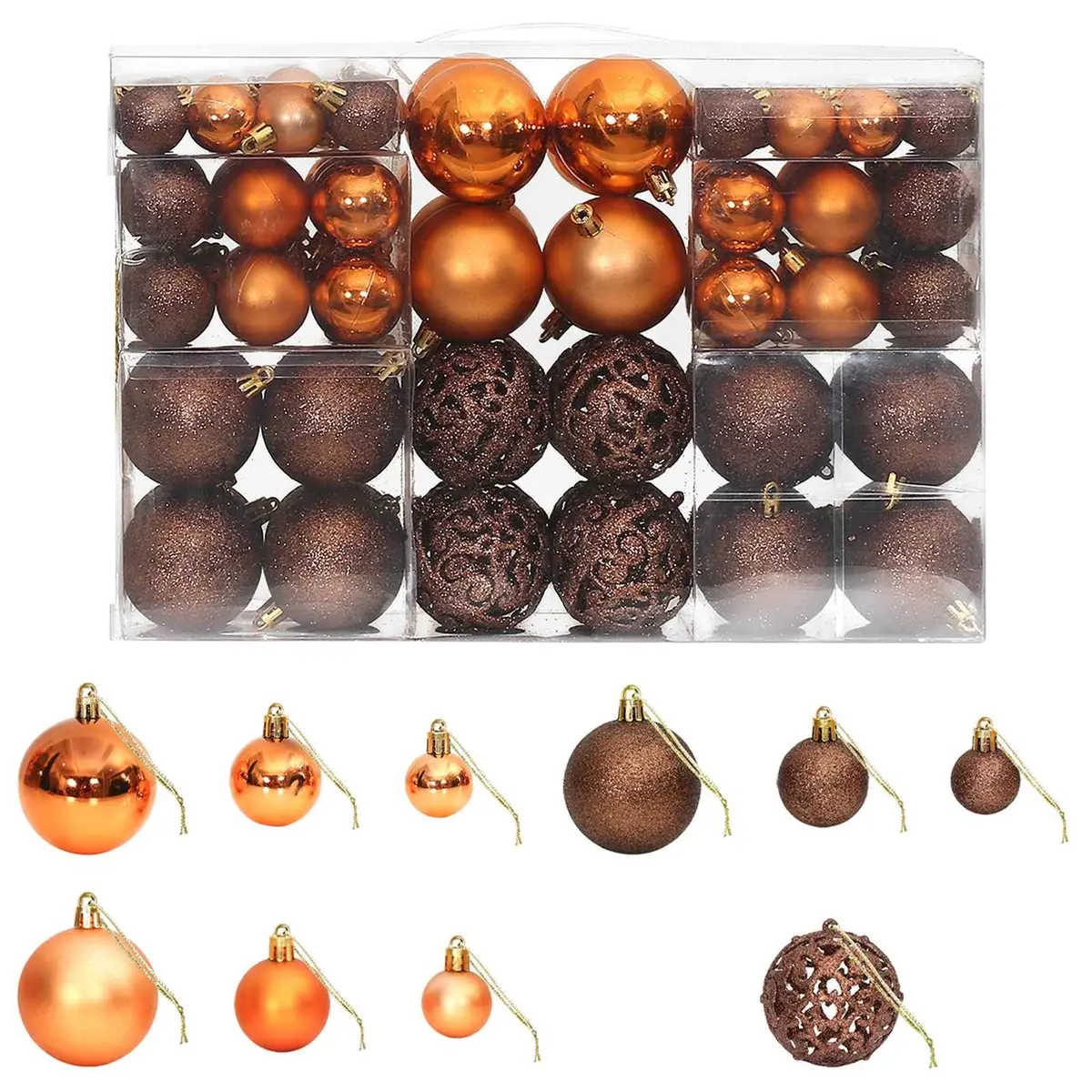 Christmas Baubles 100 pcs Brown Shatterproof Ornament Set 3cm 4cm 6cm Tree Decor