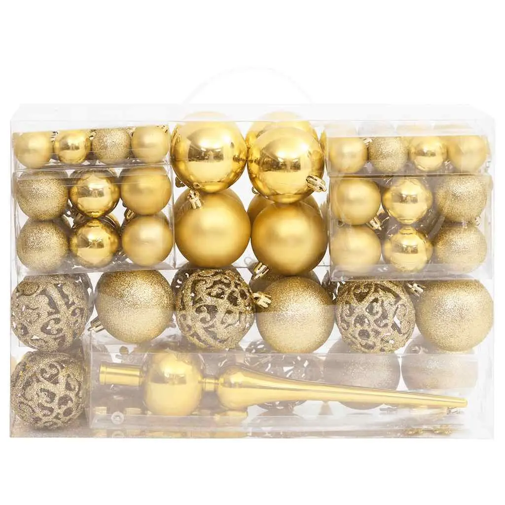111 Piece Christmas Bauble Set Shatterproof Polystyrene Multiple Sizes Gold