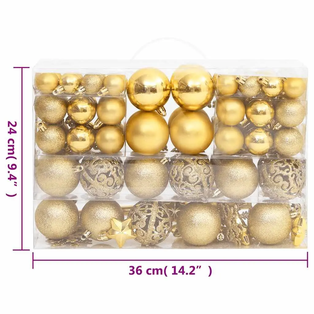 111 Piece Christmas Bauble Set Shatterproof Polystyrene Multiple Sizes Gold