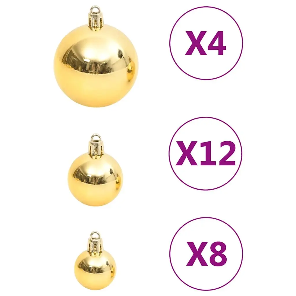 111 Piece Christmas Bauble Set Shatterproof Polystyrene Multiple Sizes Gold