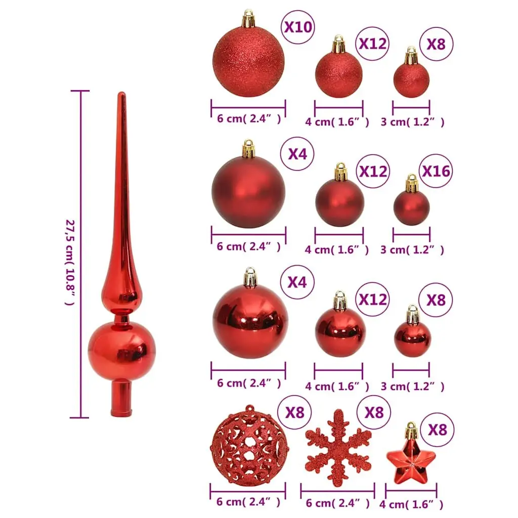 Christmas Bauble Set Polystyrene 111 Piece Red Ornaments