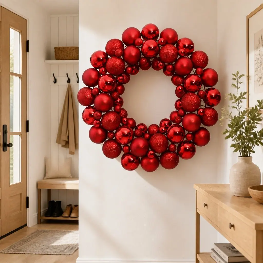 Christmas Wreath Polystyrene 45cm Red Holiday Door Decoration