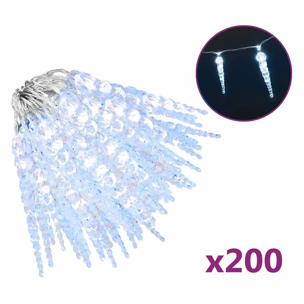Christmas Icicle Light 200 LEDs Cold White 20m PVC Acrylic Indoor Outdoor Holiday Decoration