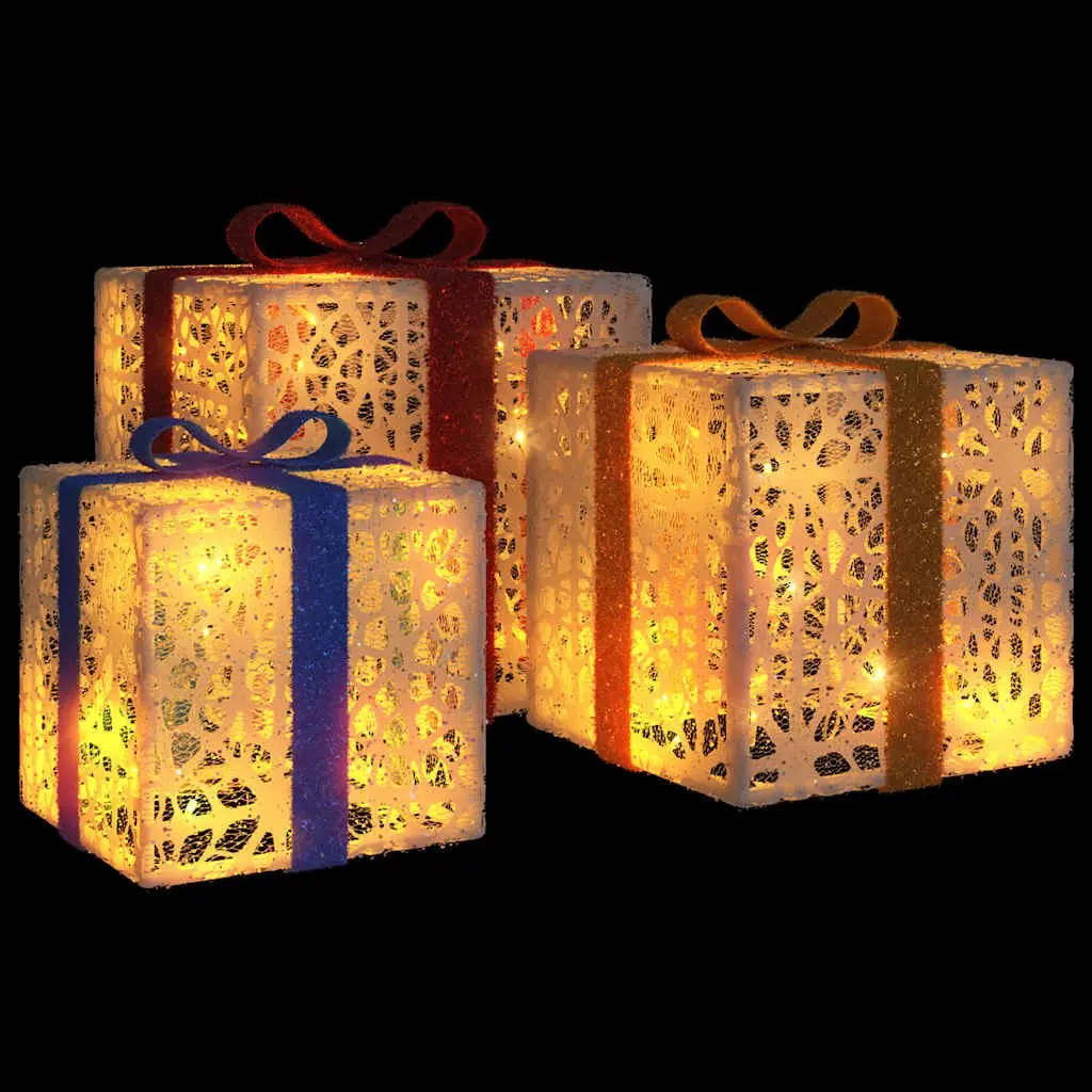 Lighted Christmas Boxes Set of 3 Warm White LED Seasonal Holiday Decoration