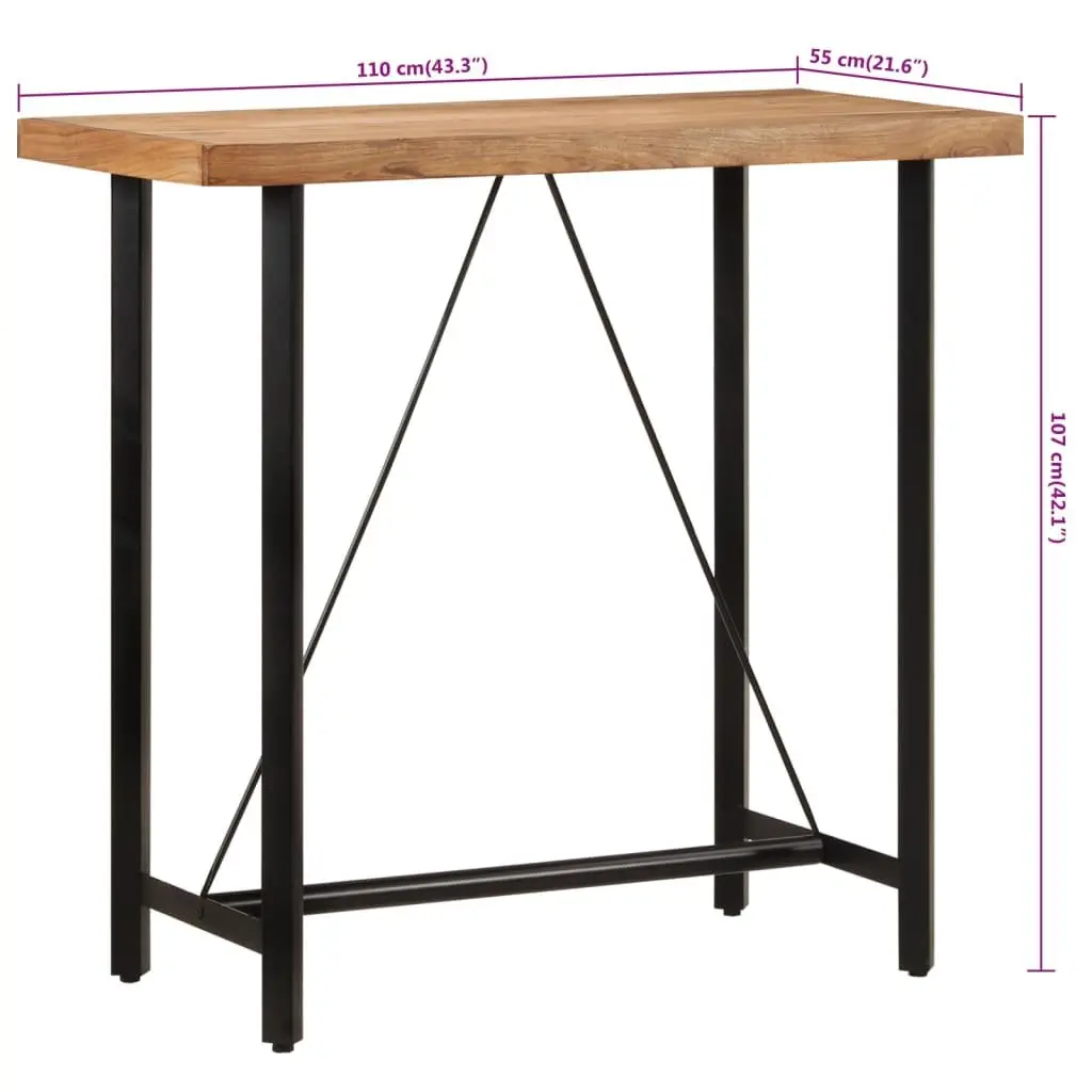 Acacia Wood Bar Table Iron Frame 110x55x107cm Brown Kitchen Dining Furniture