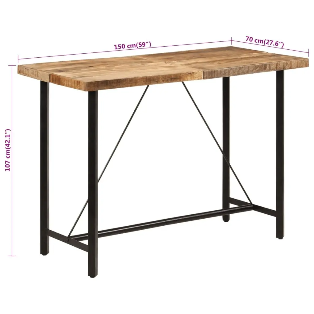 Bar Table Solid Mango Wood Iron Frame Brown 150cm x 70cm x 107cm Kitchen Dining