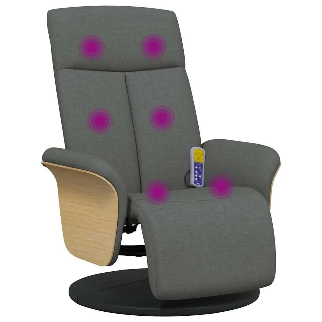 Adjustable Recliner Chair Massage Function Fabric Grey Swivel Backrest Footrest