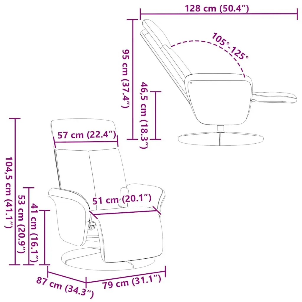 Adjustable Recliner Chair Massage Function Fabric Grey Swivel Backrest Footrest