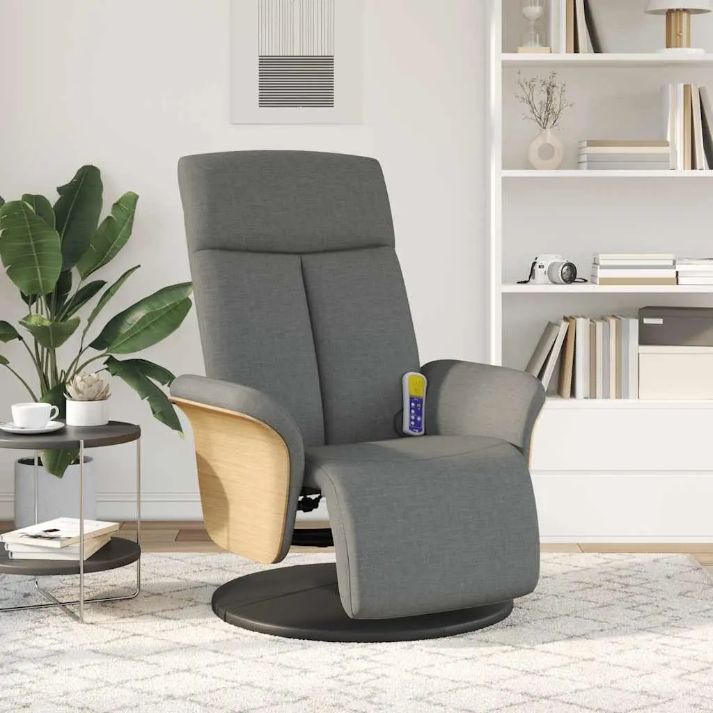 Adjustable Recliner Chair Massage Function Fabric Grey Swivel Backrest Footrest