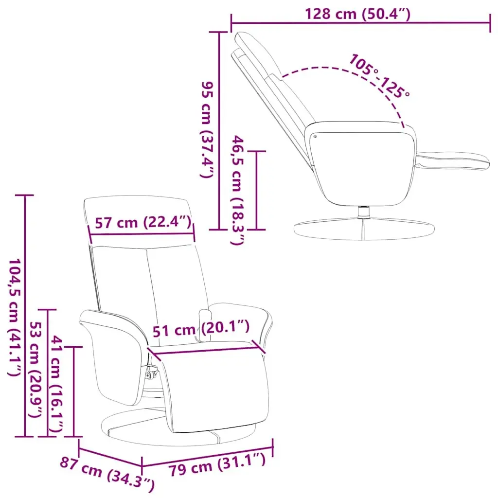 Massage Recliner Chair Fabric Adjustable 105125 Degrees Swivel Black