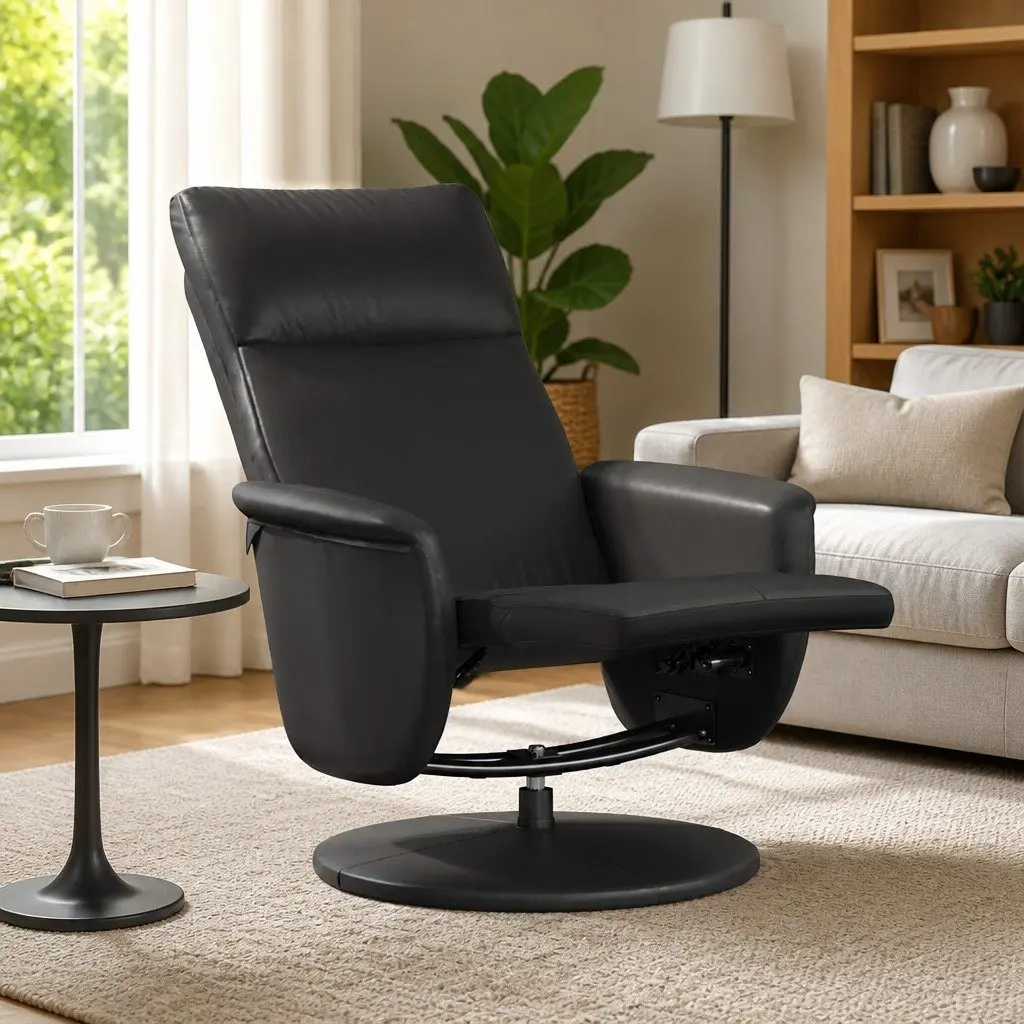 Recliner Chair Faux Leather Manual Recline 360 Degree Swivel Black