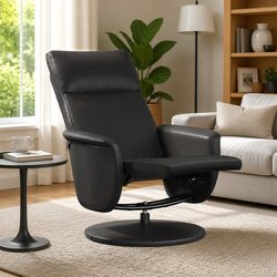 Recliner Chair with Footrest Swivel Armchair Manual Recline Black Faux Leather