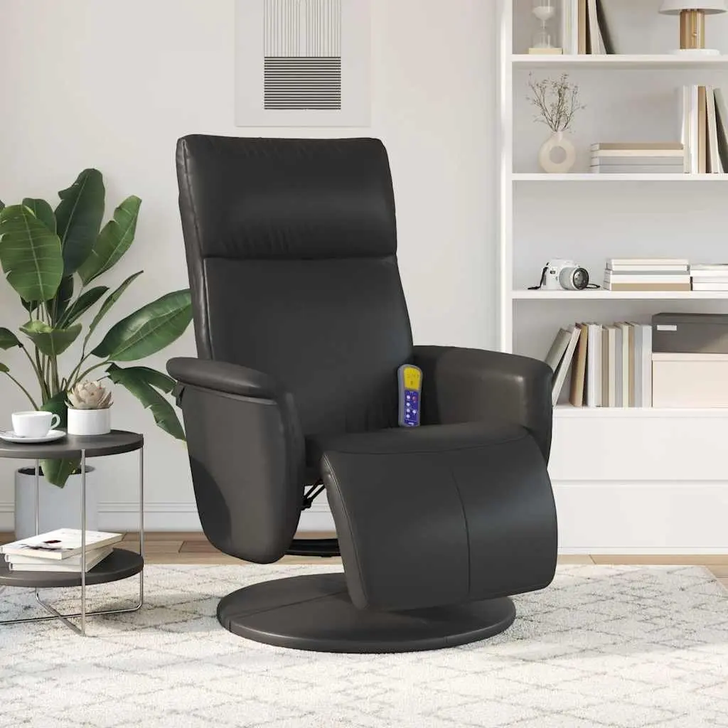 Massage Recliner Chair with Footrest Swivel Black Faux Leather Vibration