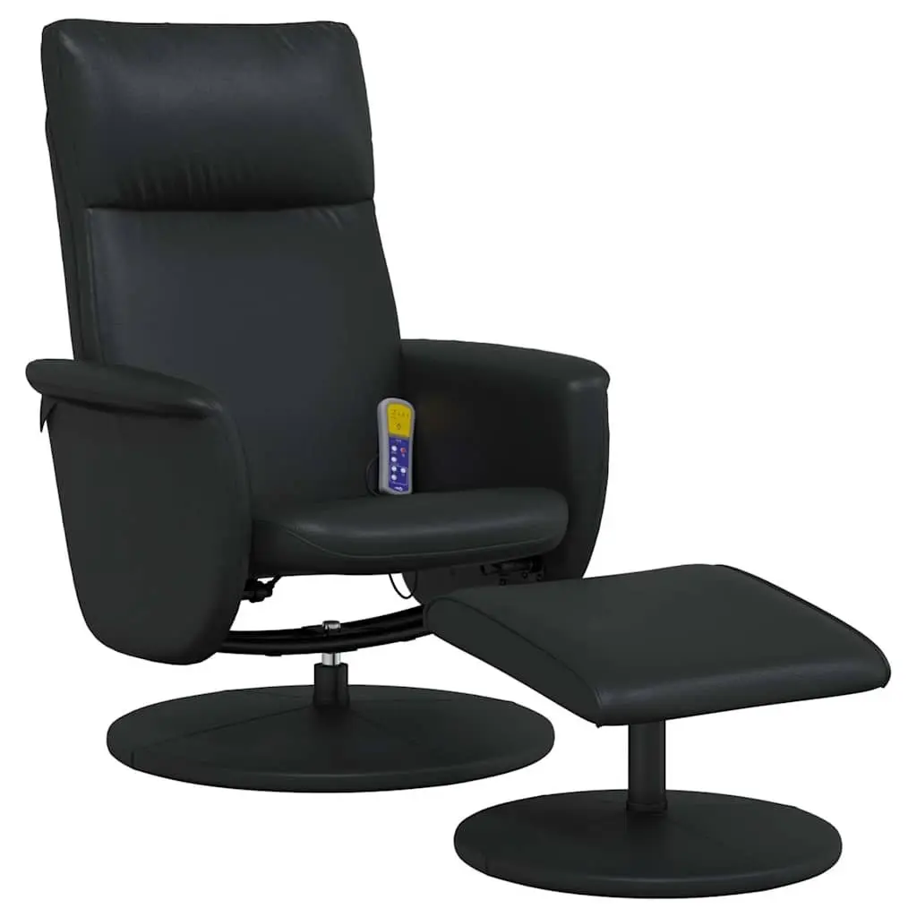 Massage Recliner Chair with Footstool Swivel Armchair Black Faux Leather