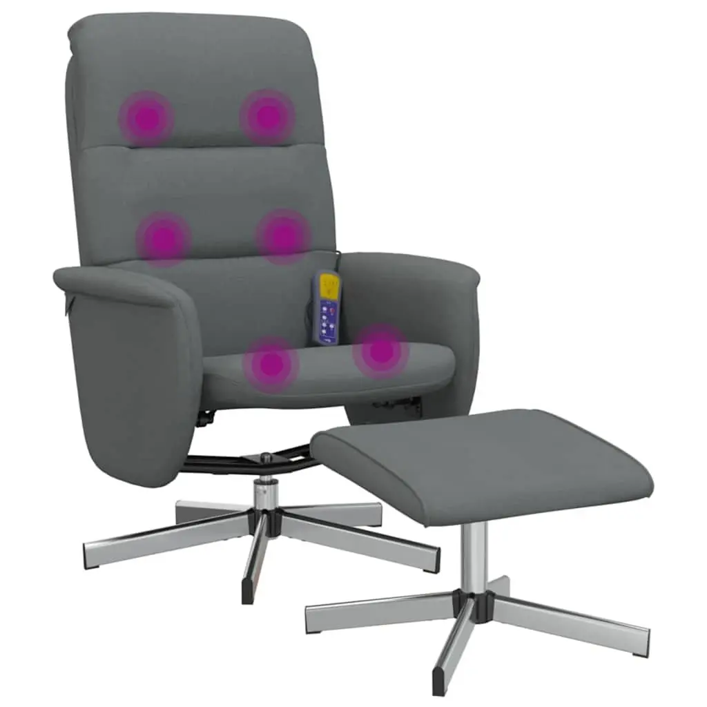 Massage Recliner Chair Fabric Grey Manual Reclining 360 Swivel with Footstool