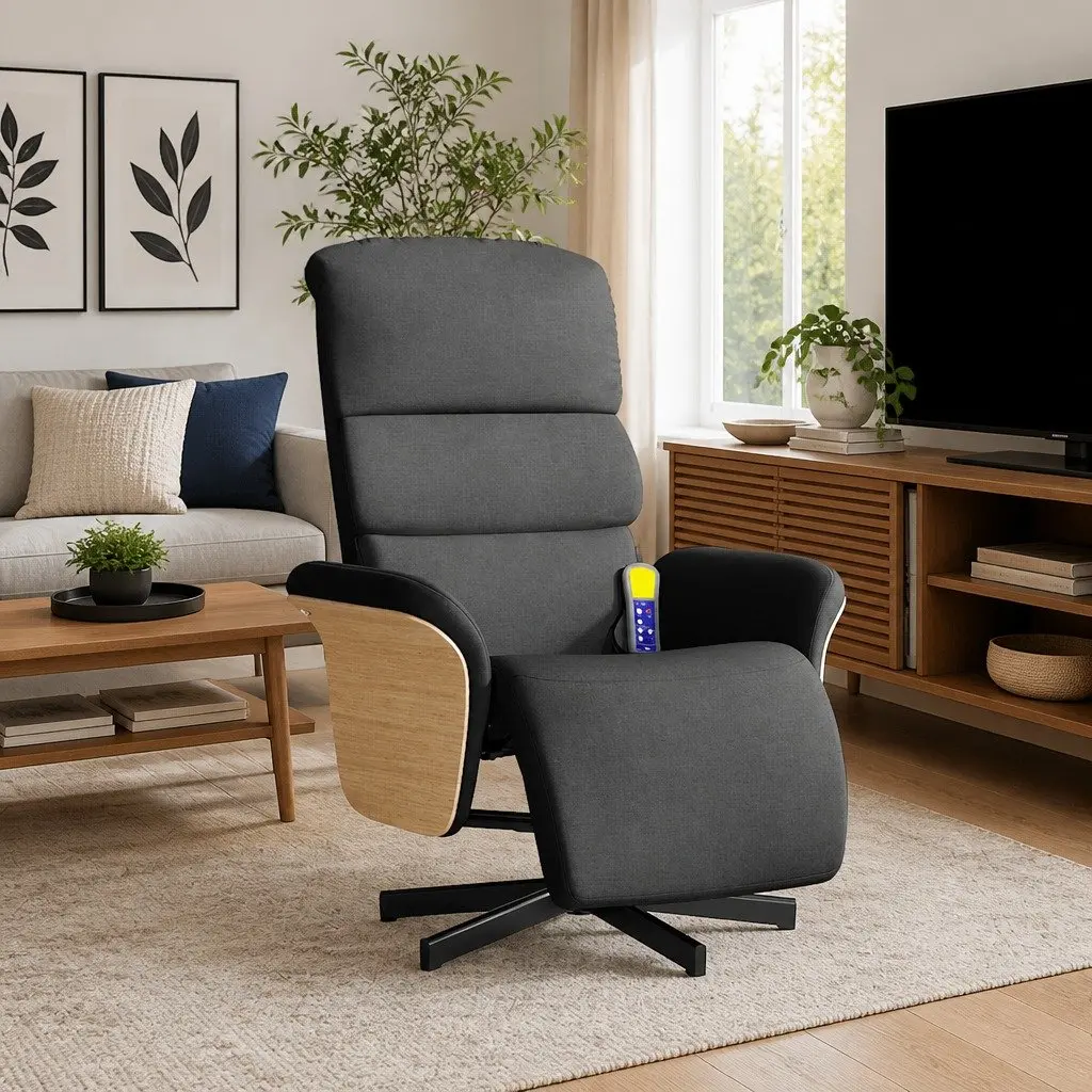 Recliner Massage Chair with Footrest Grey Fabric 360 Swivel Adjustable Backrest Vibration Function