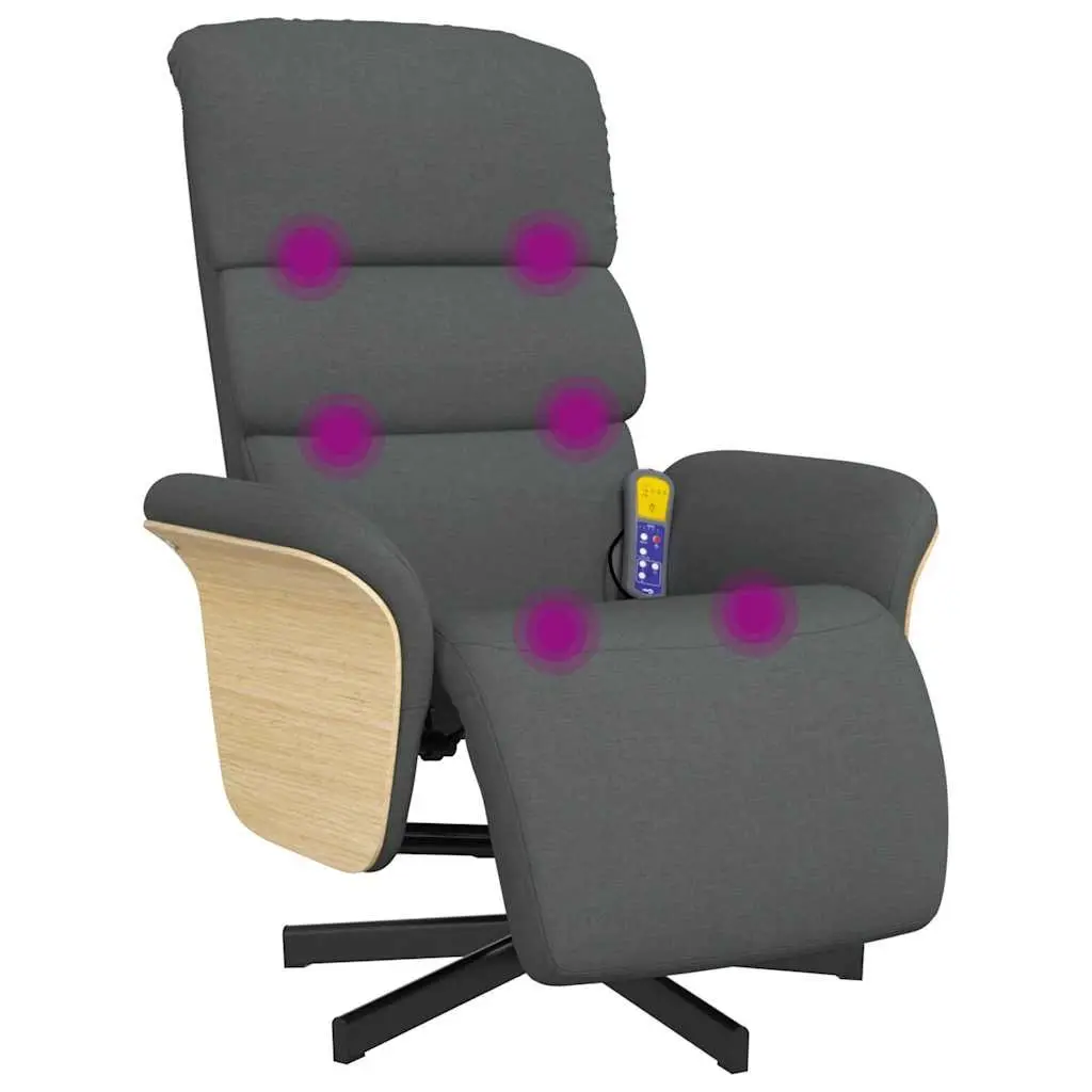 Recliner Massage Chair with Footrest Grey Fabric 360 Swivel Adjustable Backrest Vibration Function