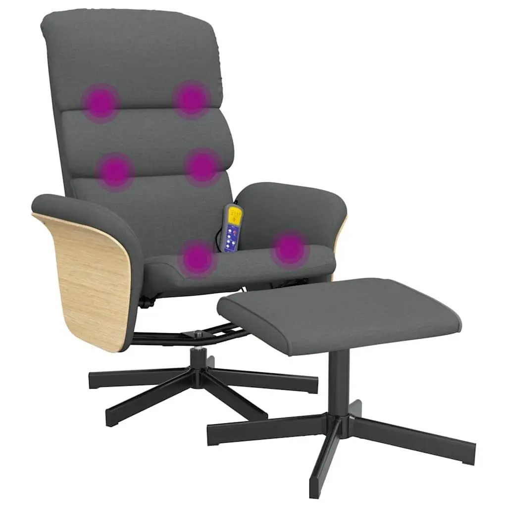Massage Recliner Chair Dark Grey Fabric with Footstool 360 Degree Swivel Vibration Therapy