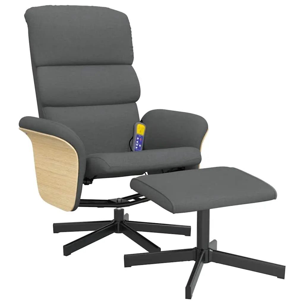 Massage Recliner Chair Dark Grey Fabric with Footstool 360 Degree Swivel Vibration Therapy