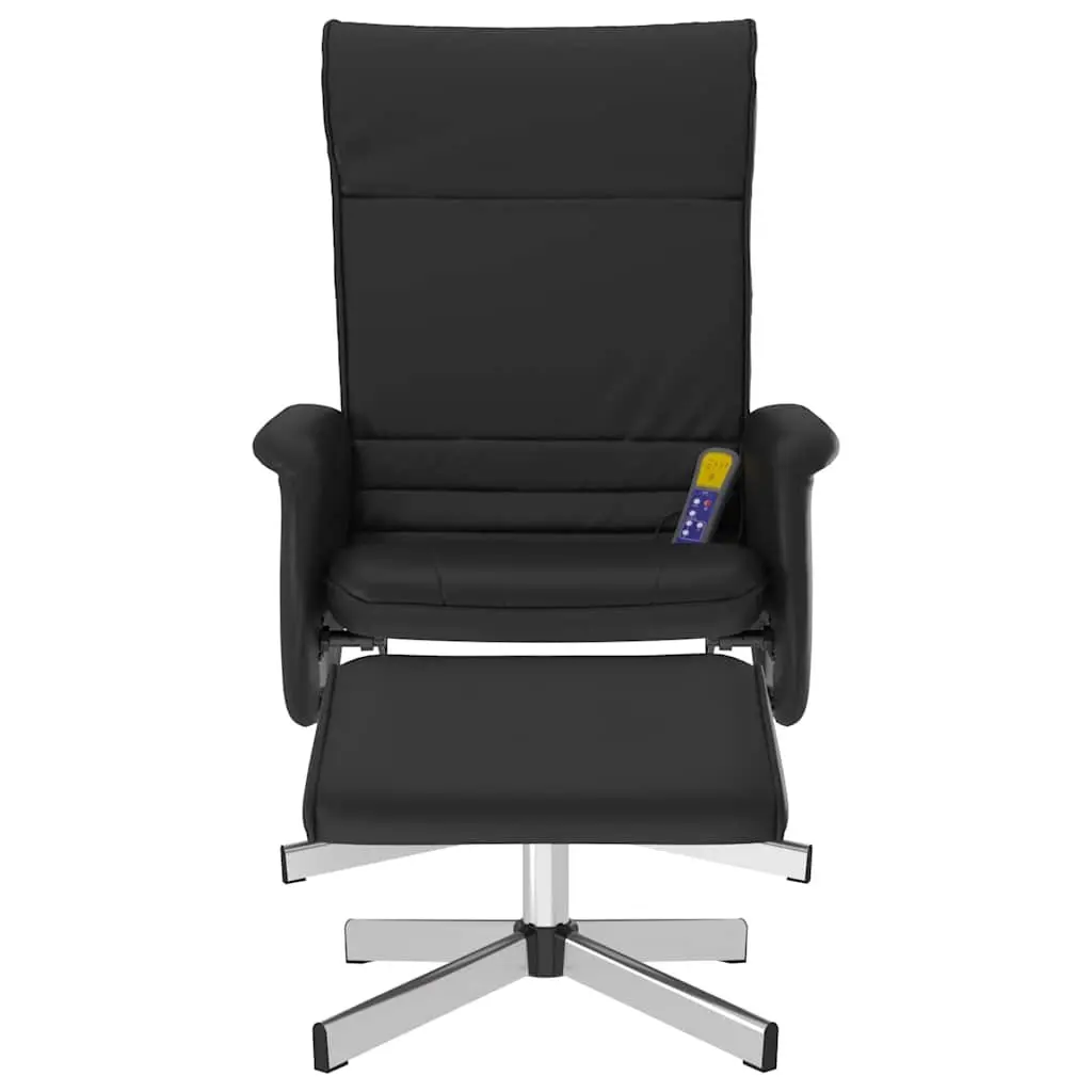 Massage Recliner Chair Faux Leather Black with Footstool 360 Degree Swivel Manual Reclining 105 to 125 Degrees Plywood and Metal Frame