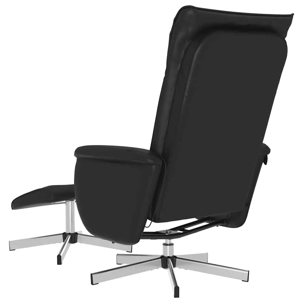 Massage Recliner Chair Faux Leather Black with Footstool 360 Degree Swivel Manual Reclining 105 to 125 Degrees Plywood and Metal Frame
