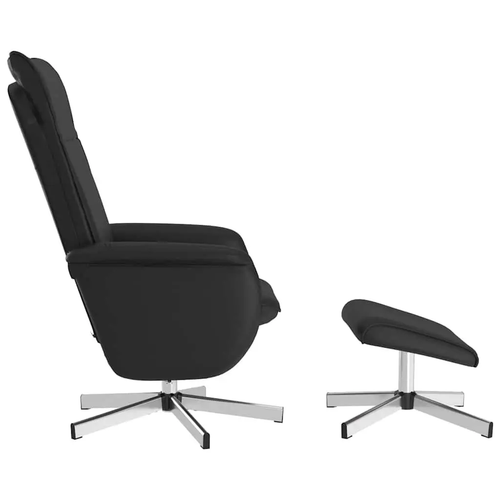 Massage Recliner Chair Faux Leather Black with Footstool 360 Degree Swivel Manual Reclining 105 to 125 Degrees Plywood and Metal Frame