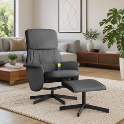 Massage Recliner Chair Footstool Dark Grey Fabric 6 Point Vibration Swivel