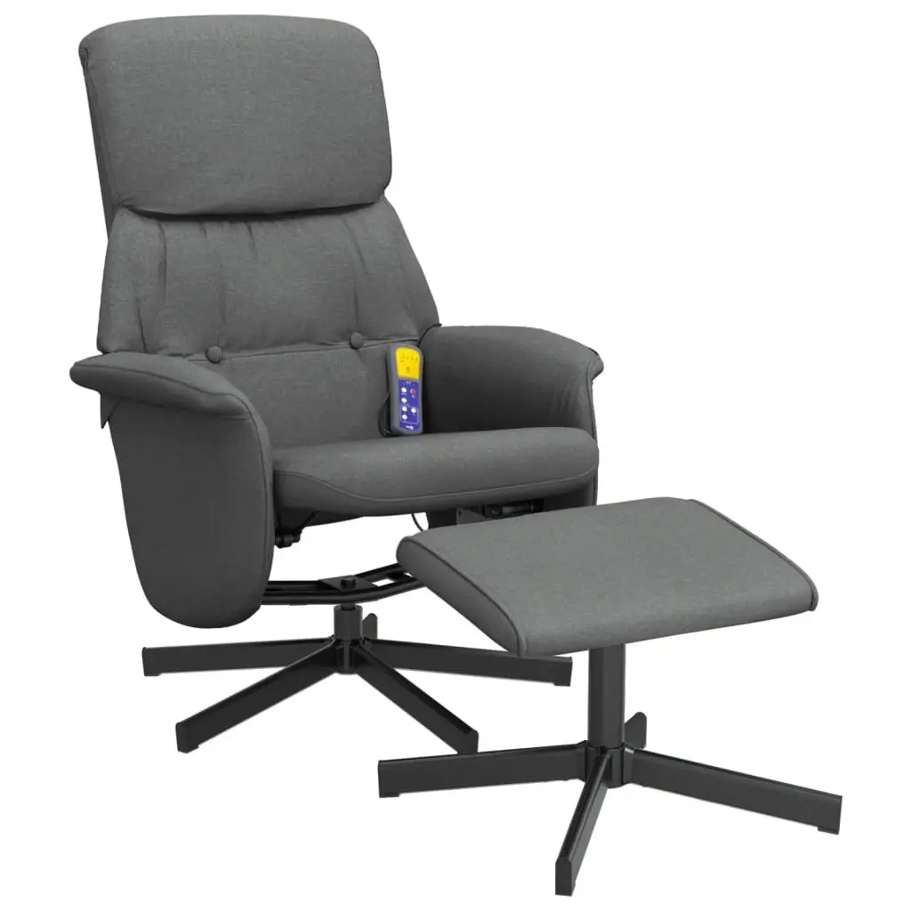 Recliner Chair Dark Grey Fabric 6 Point Vibration with Footstool and Swivel Function