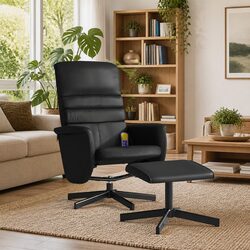 Practical Massage Recliner Chair Black Faux Leather with Footstool