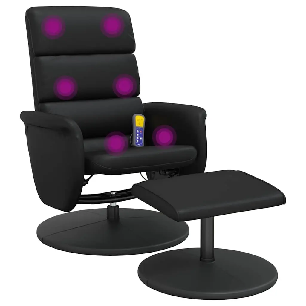 Massage Recliner Chair Faux Leather 360 Degree Swivel Black with Footstool