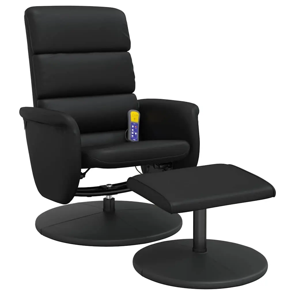 Massage Recliner Chair Faux Leather 360 Degree Swivel Black with Footstool