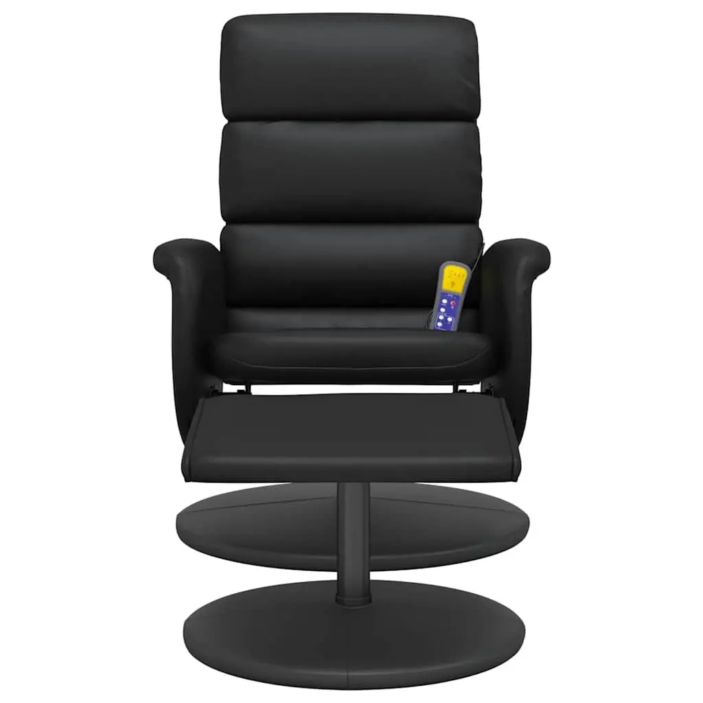 Massage Recliner Chair Faux Leather 360 Degree Swivel Black with Footstool
