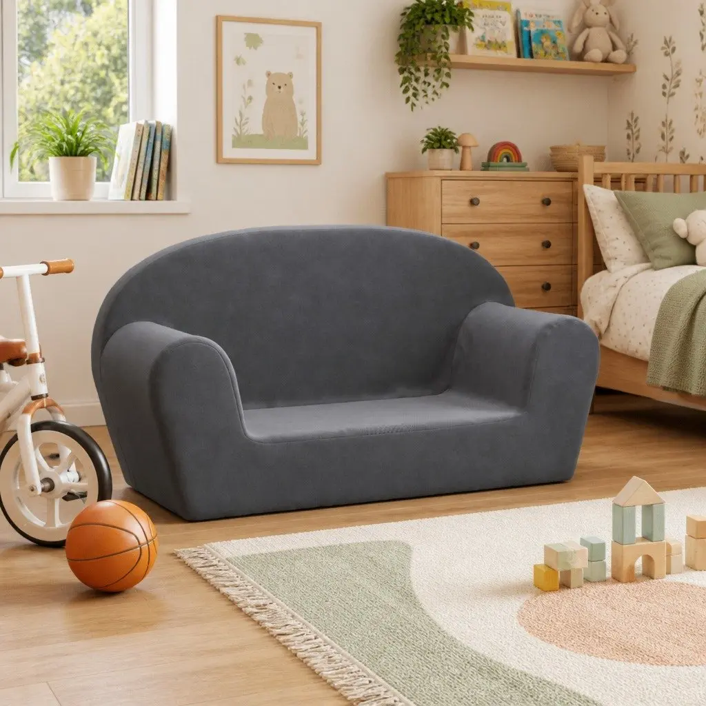 Kids Sofa Soft Plush 2-Seater Anthracite Couch