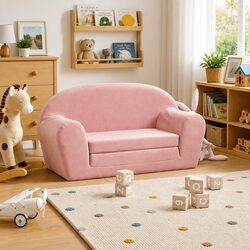 Kids Sofa Bed 2-Seater Soft Plush Convertible Armchair Folding Children Couch