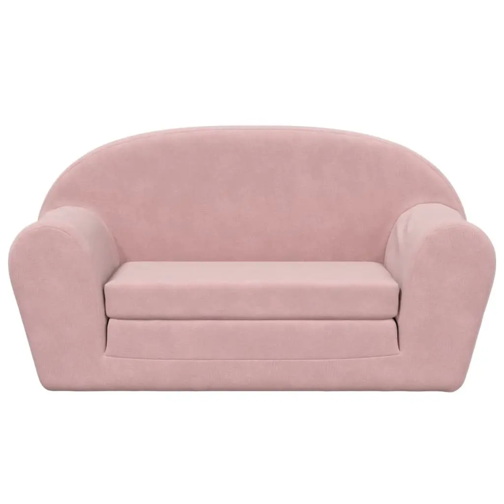 Kids Folding Convertible Armchair Plush Sofa Bed 2-Seater Pink
