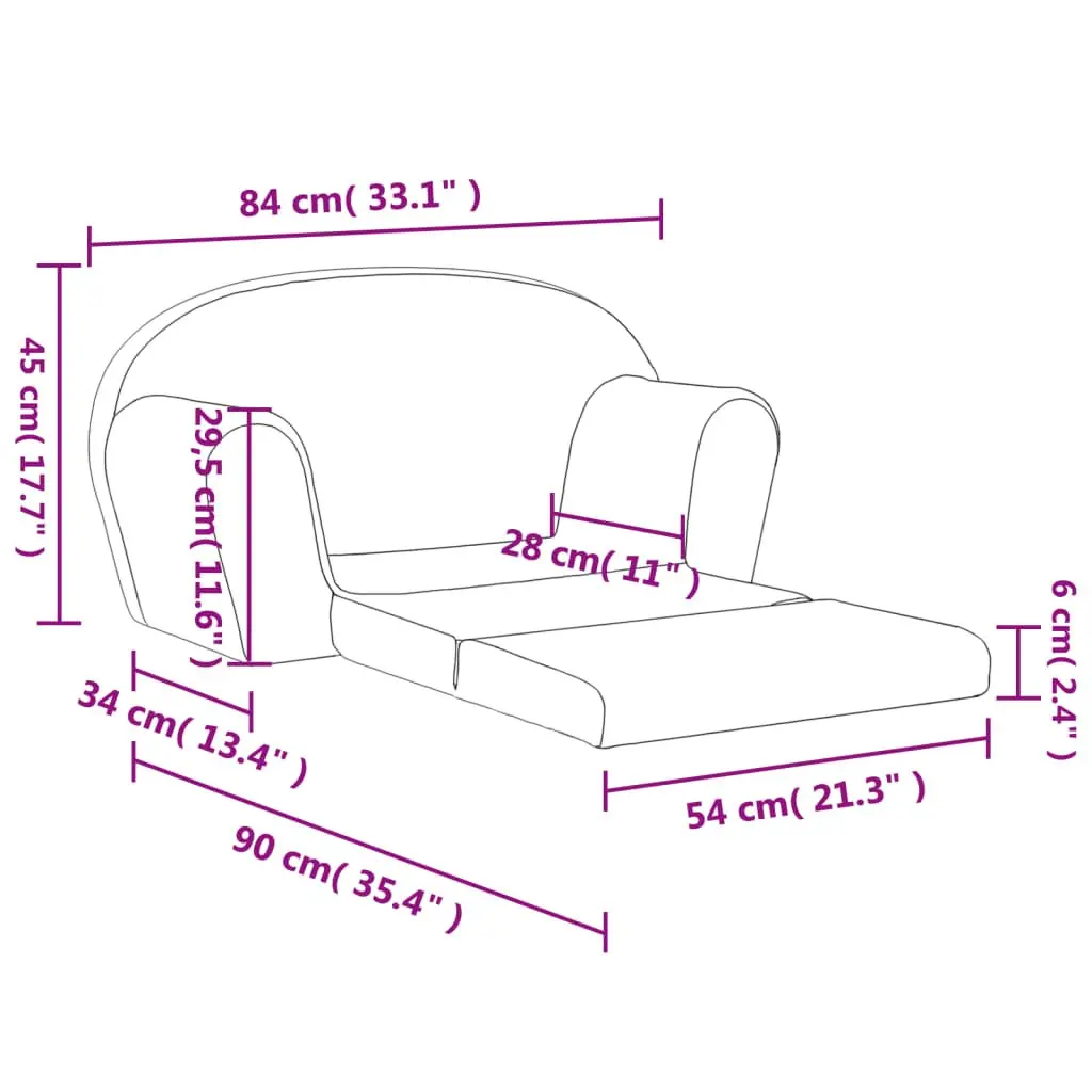 Kids Folding Convertible Armchair Plush Sofa Bed 2-Seater Pink