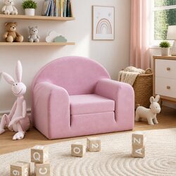 Kids' Sofa Bed Pink Soft Plush 2-in-1 Folding Armchair Mini Bed Play Nap