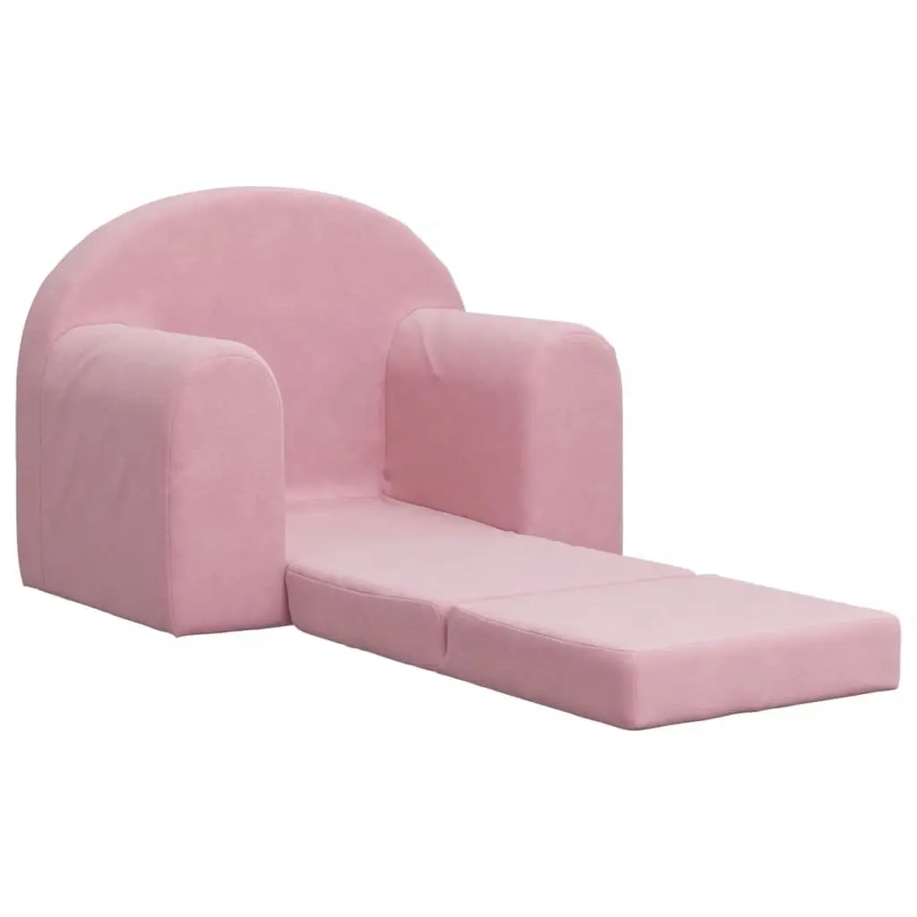 Kids Sofa Bed Convertible Plush Soft Mini Bed Pink 2-in-1 Folding Armchair