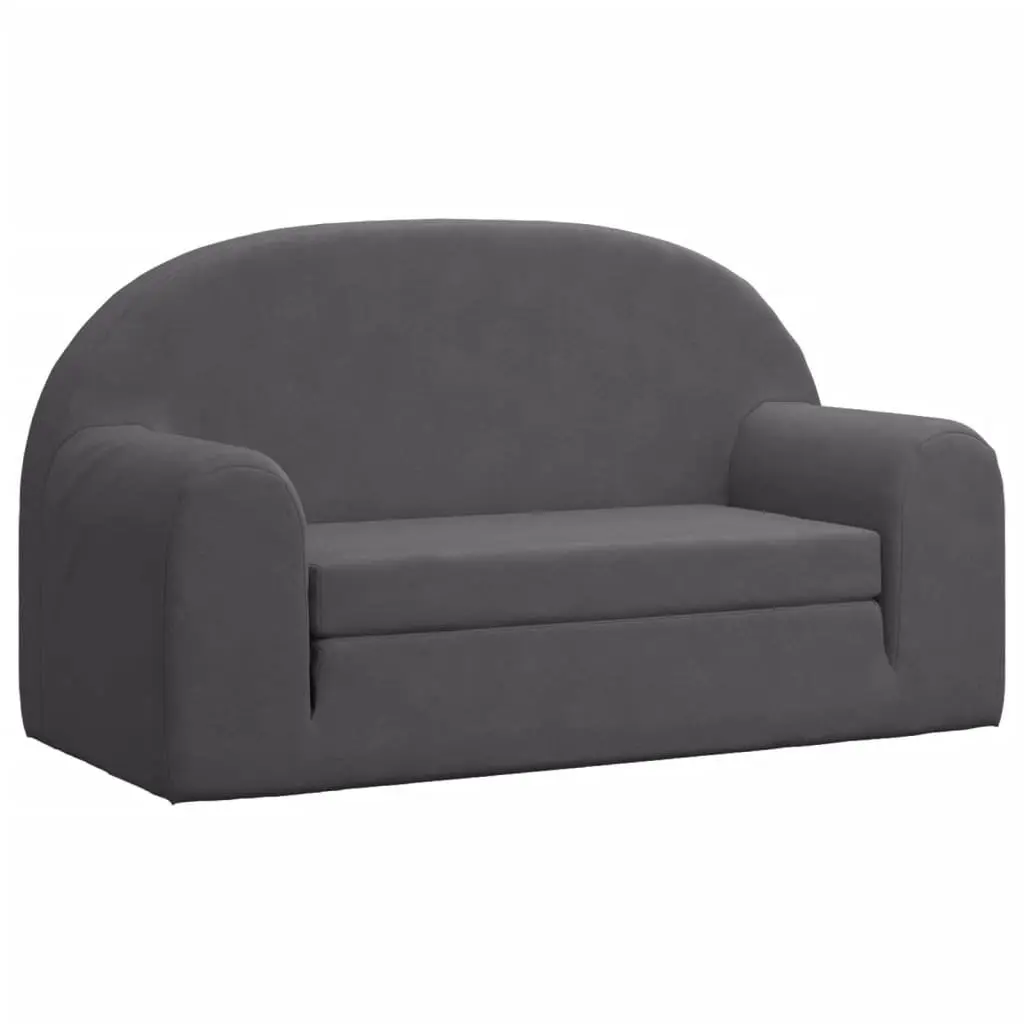 Kids Sofa Bed Plush 2-Seater Anthracite Foldable Armchair