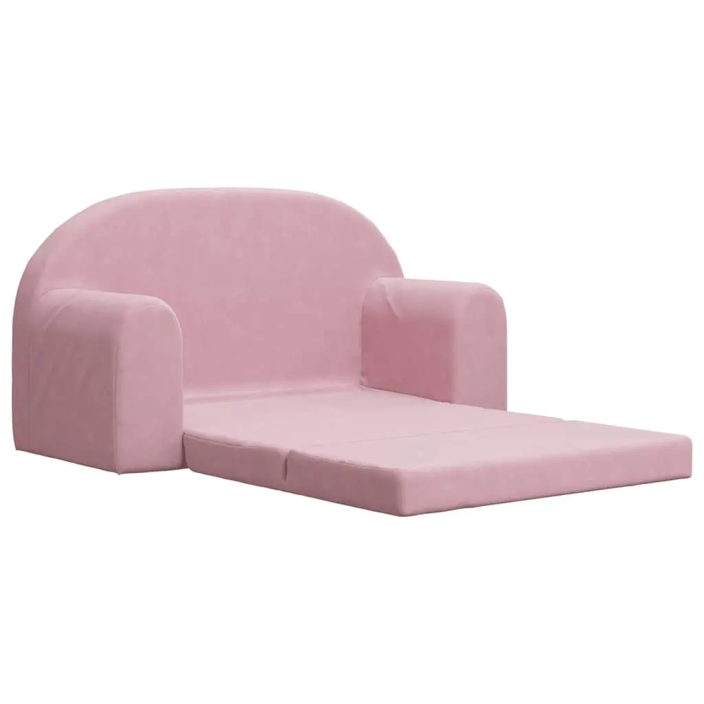 Kids Sofa Bed Pink Soft Plush Fold-Out 2-Seater Chair Furniture